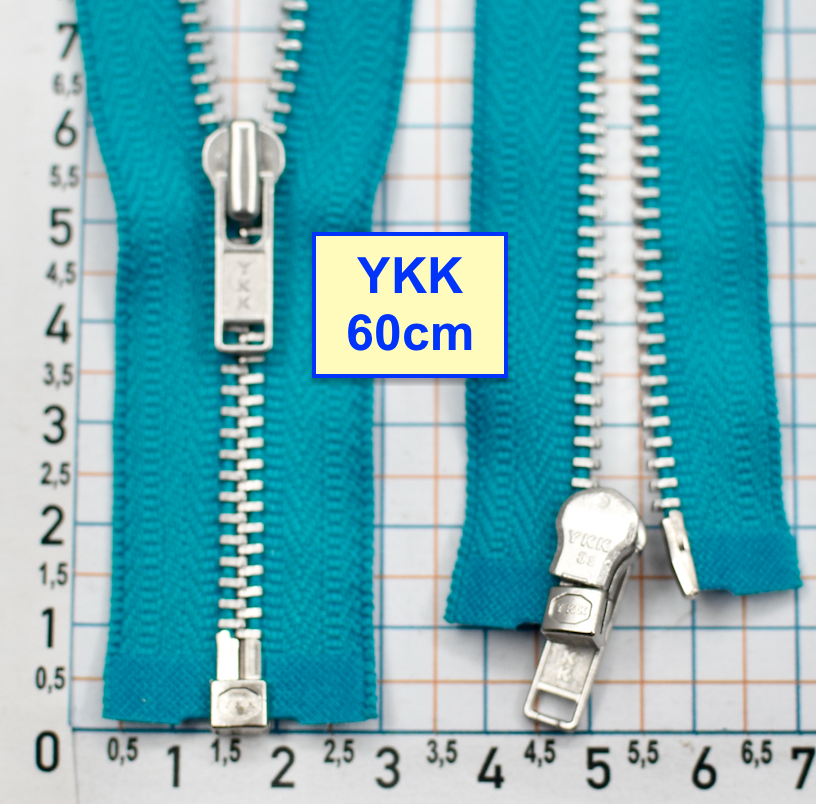 Блискавка 60см метал алюм №3 YKK Японія  насич блакитно аквамаринов (376)