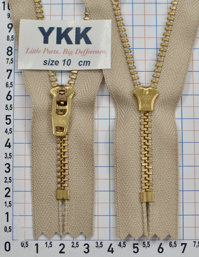 Блискавка метал джинсова золото №4 YKK Японія 10см беж (101)