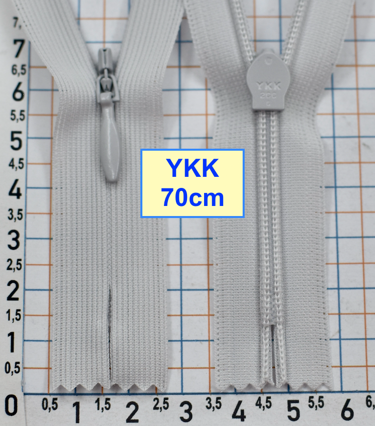 Блискавка 70см спіраль №2 YKK Японія потайна нейлон  біло алюминев (507)