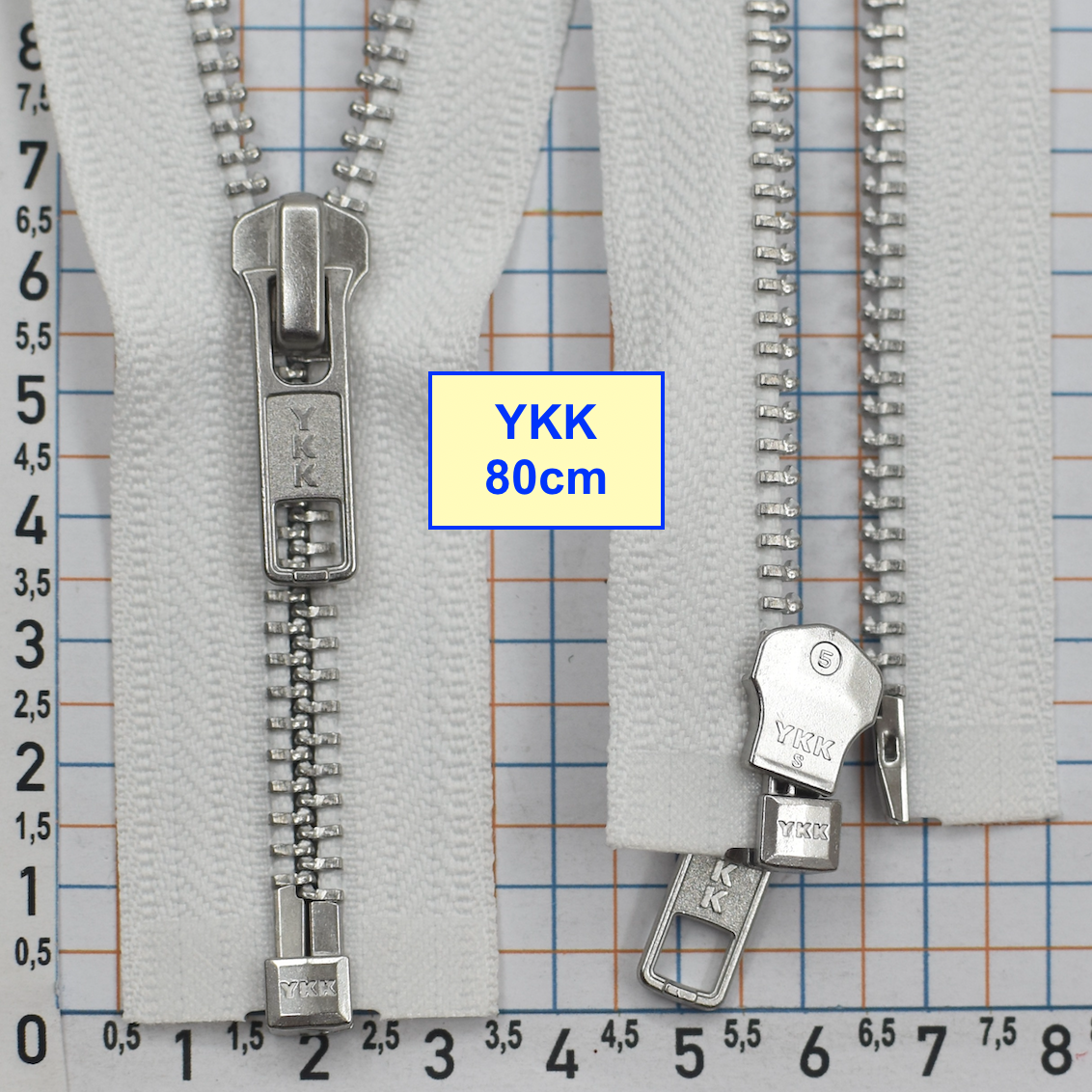 Блискавка 80см метал алюм № 5 YKK Японія білий (2)