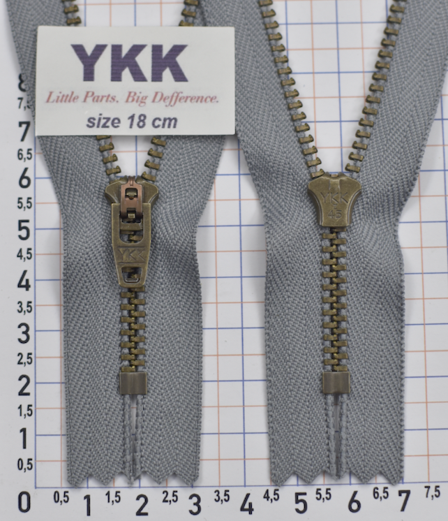 Блискавка метал № 4.5 джинсова антик YKK Японія 18см № 243