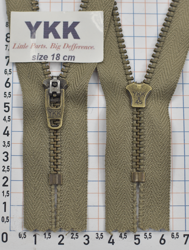 Блискавка метал № 4.5 джинсова антик YKK Японія 18см №886 суха трава