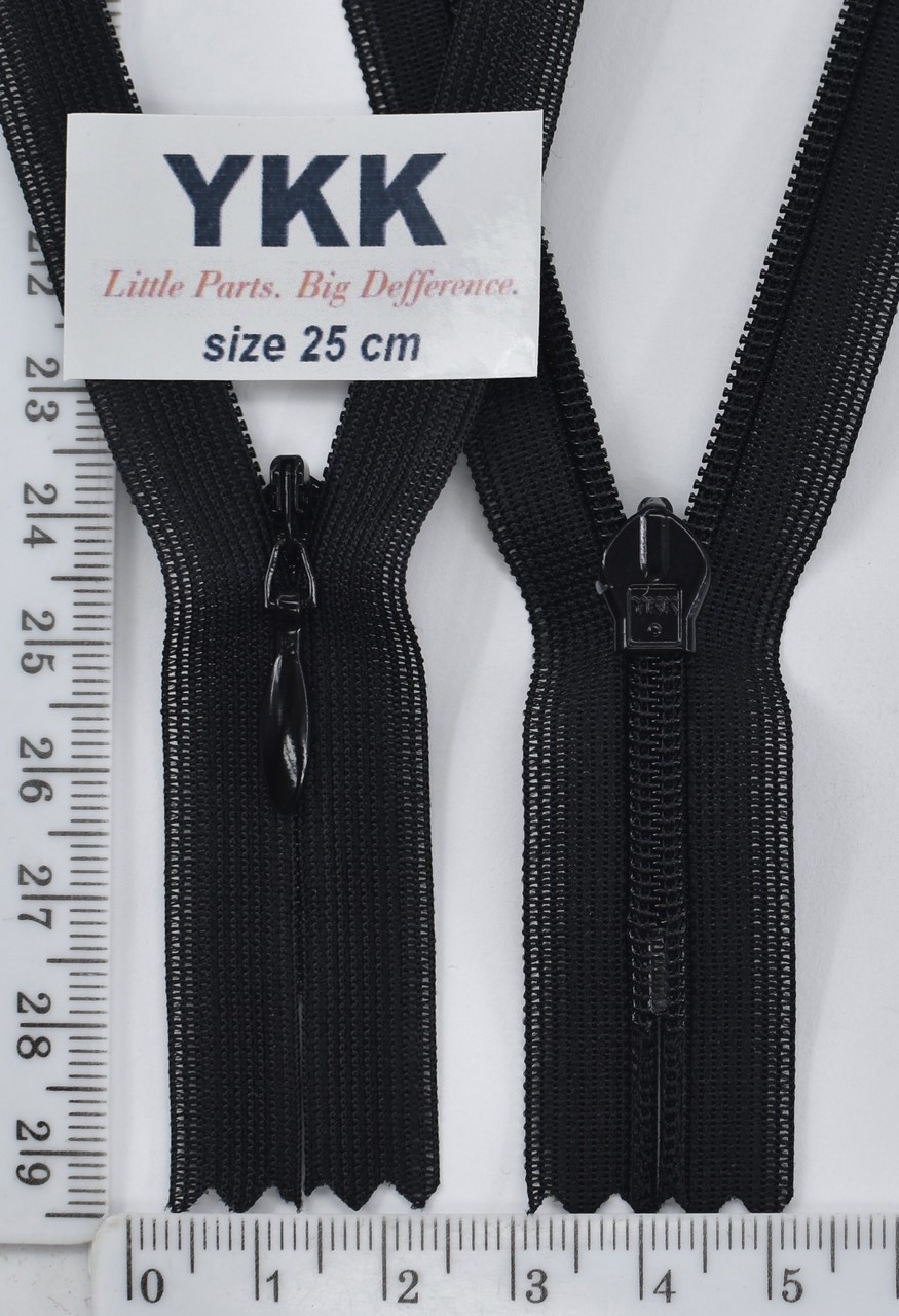 Блискавка спіраль № 2 YKK Японія потайна нейлон 25см № 580 чорна
