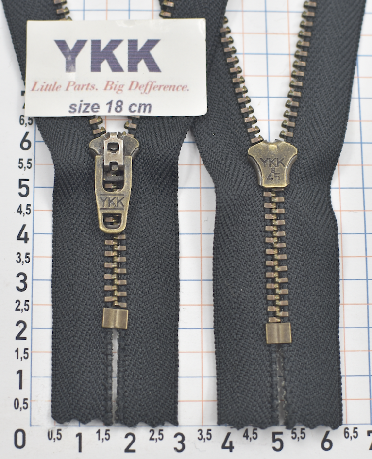 Блискавка метал № 4.5 джинсова антик YKK Японія 18см № 156 чорно-т сіра