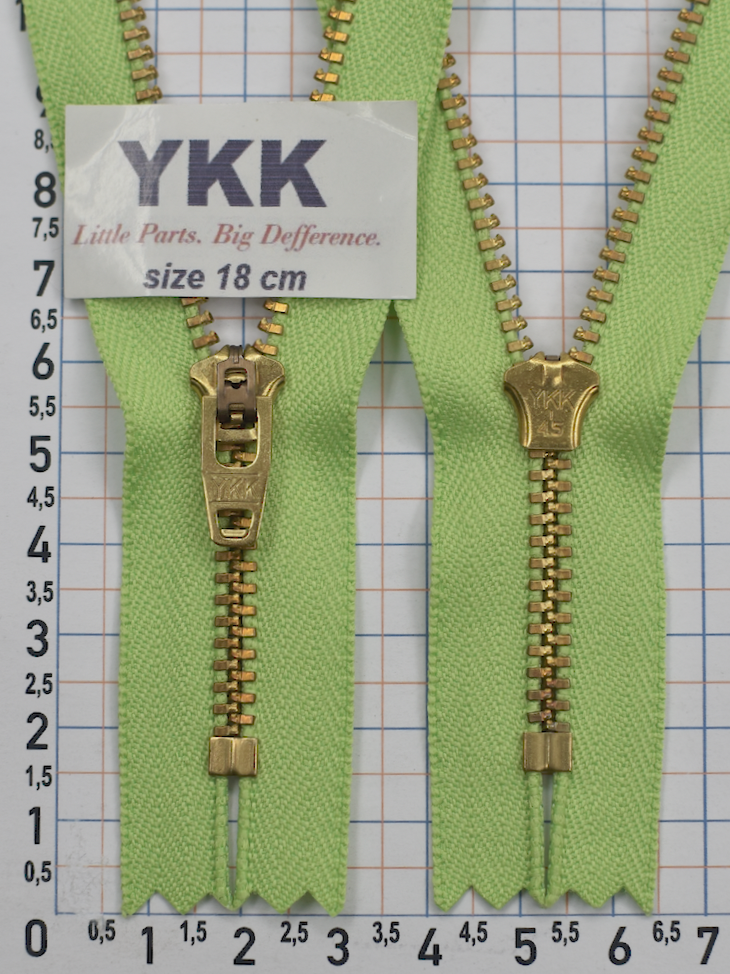 Блискавка метал джинсова №4 YKK Японія 18см салат (874)