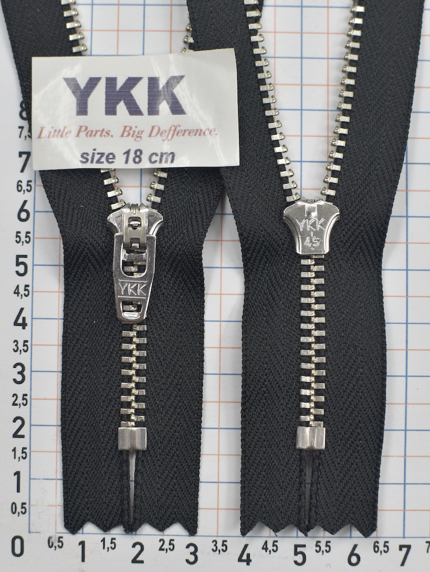 Блискавка джинсова № 4.5 сер звено YKK Японія 18см YGRC-39-GSN8-G5-PJR12 чорна