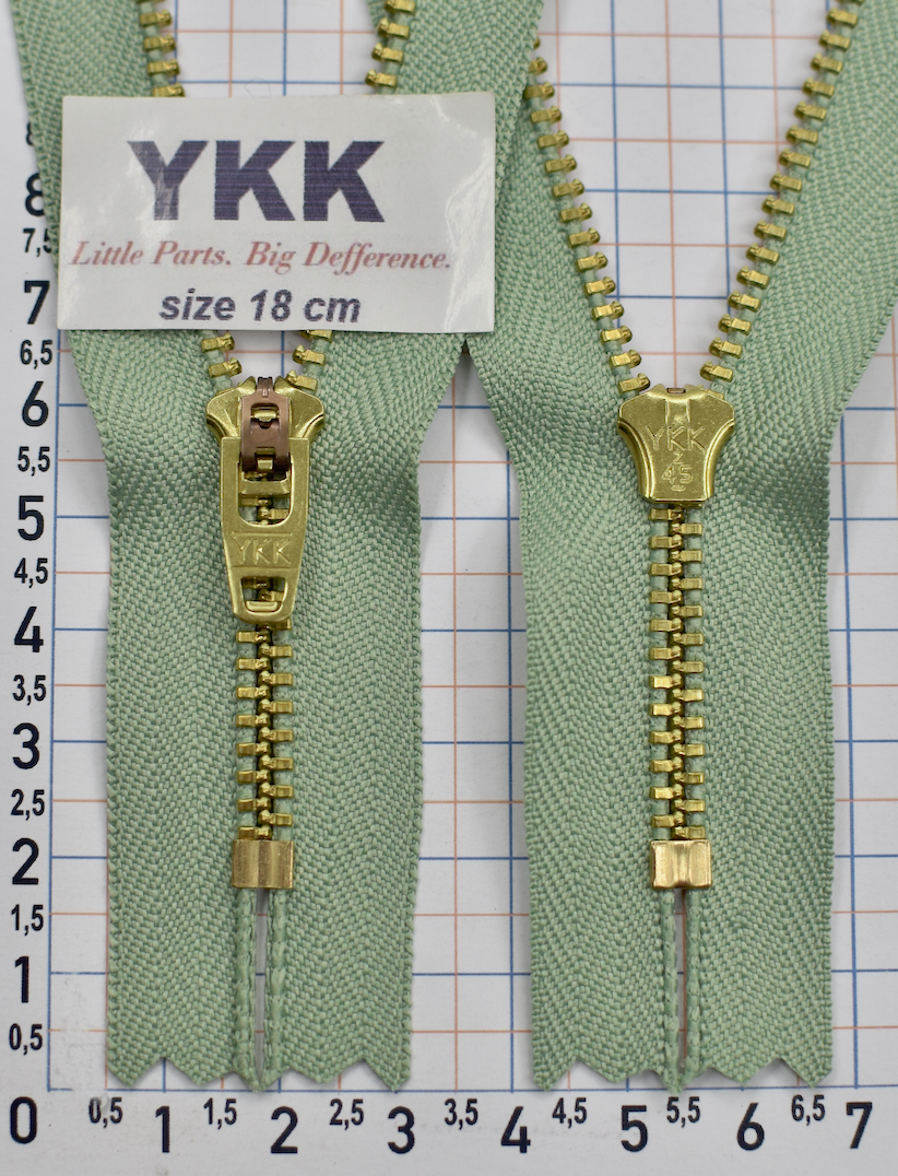 Блискавка метал джинсова золото №4 YKK Японія гр салат (110)