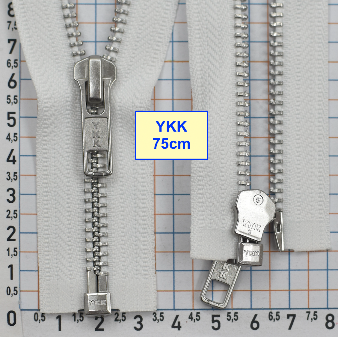 Блискавка 75см метал алюм № 5 YKK Японія білий (2)