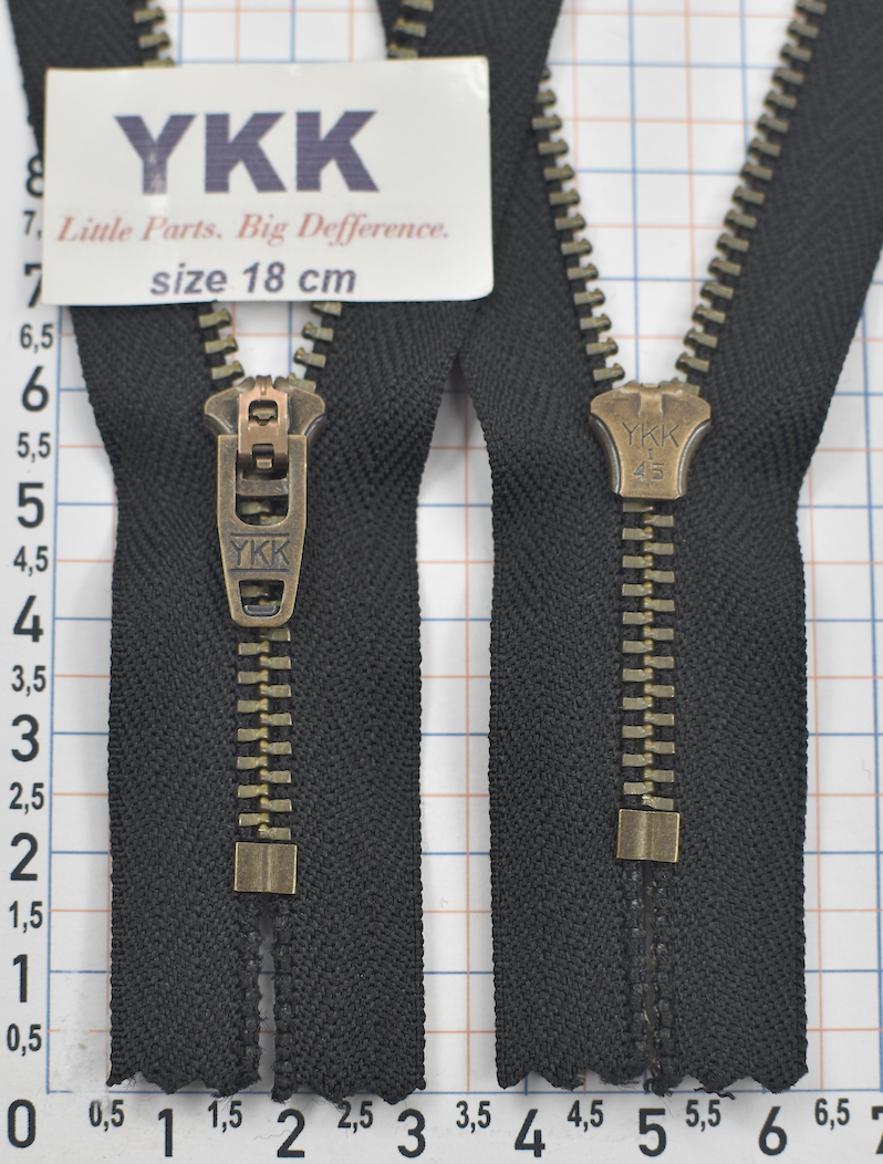 Блискавка метал № 4.5 джинсова антик YKK Японія 18см № 580 чорна