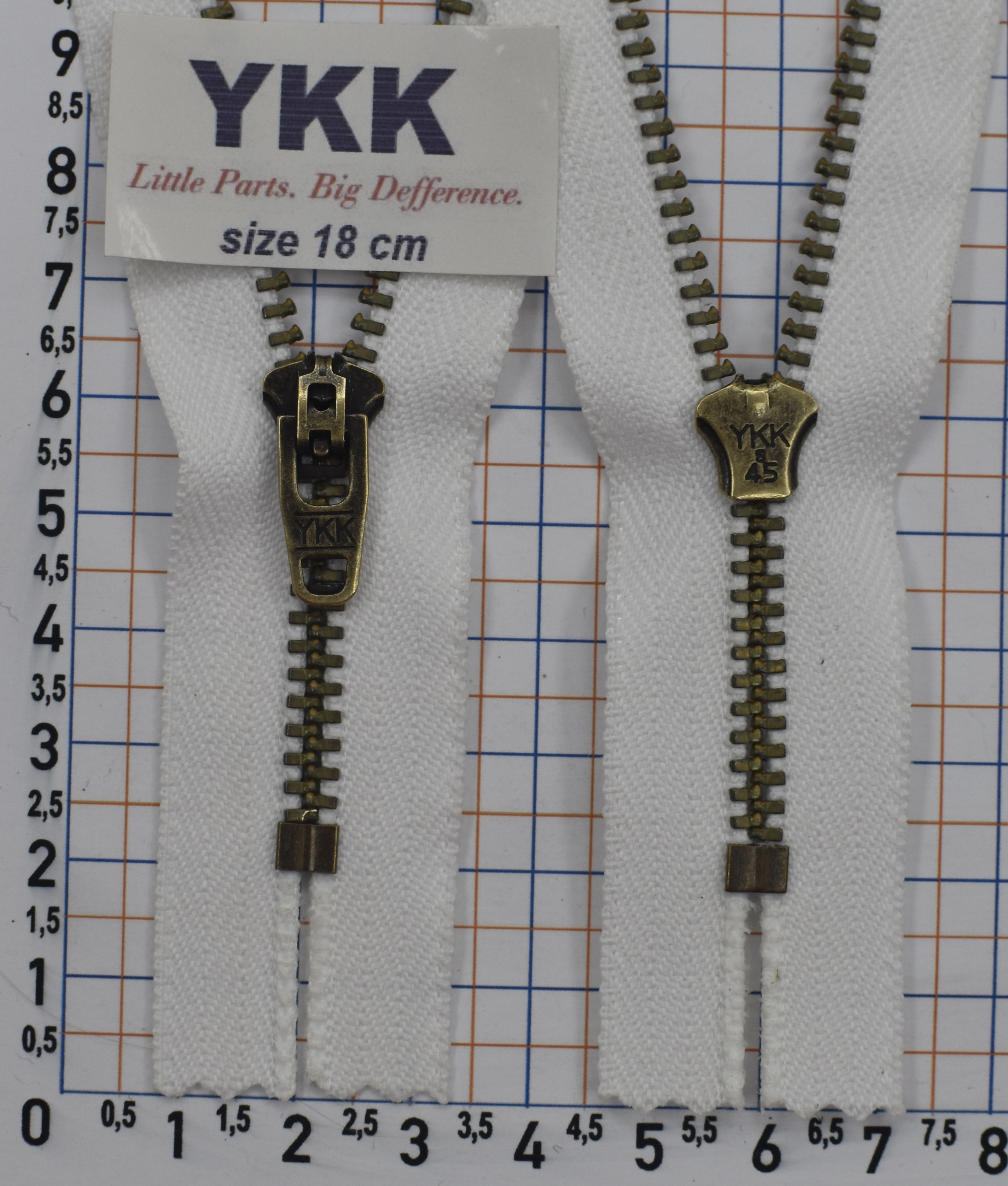 Блискавка метал № 4.5 джинсова антик YKK Японія 18см № 501 біла