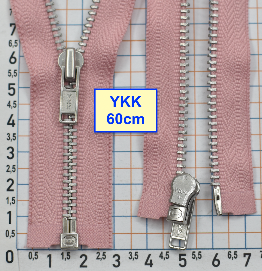 Блискавка 60см метал алюм №3 YKK Японія  світло рожев (663)