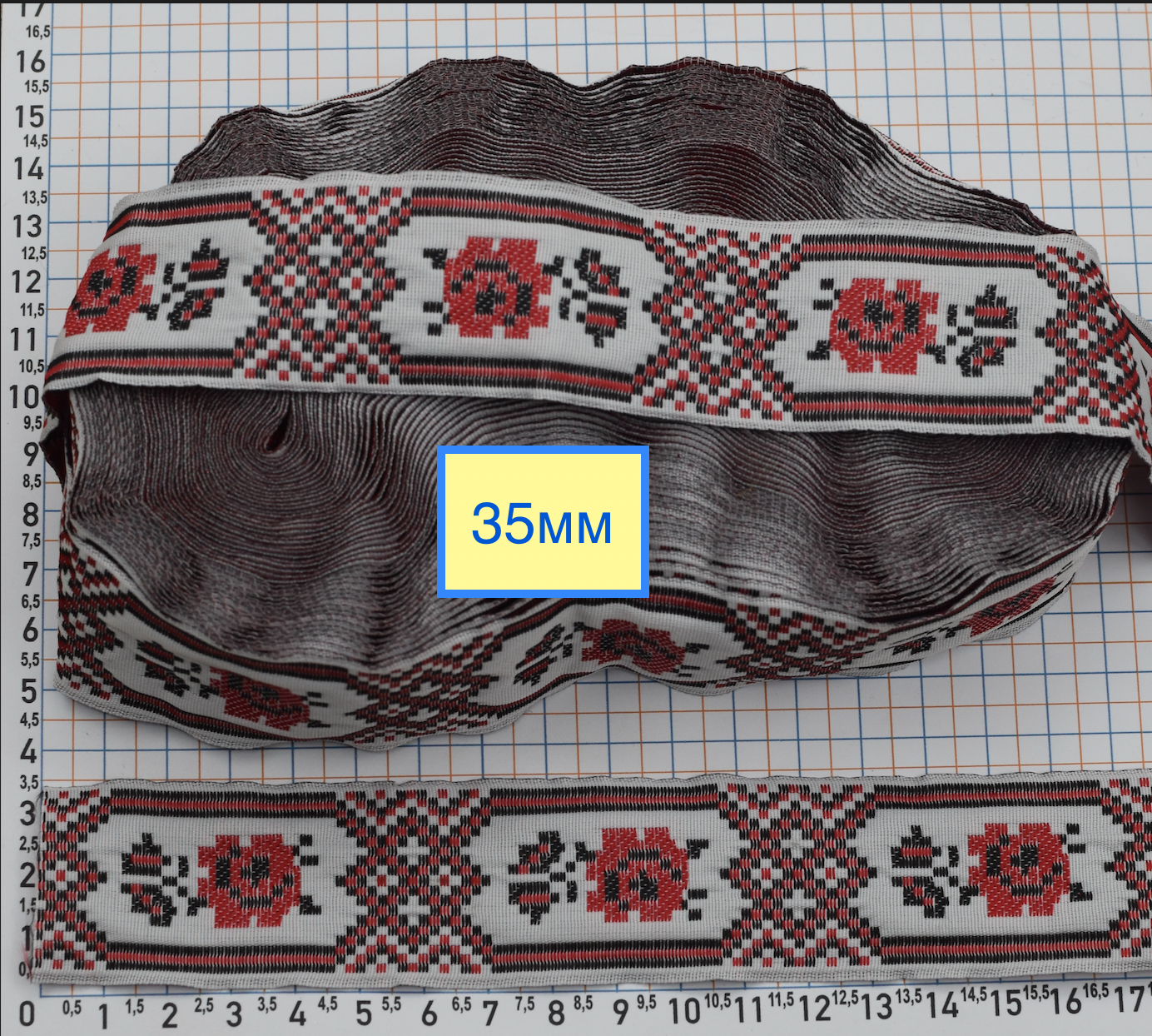 Стрічка джакард шир 35 мм  народн укр орнамент