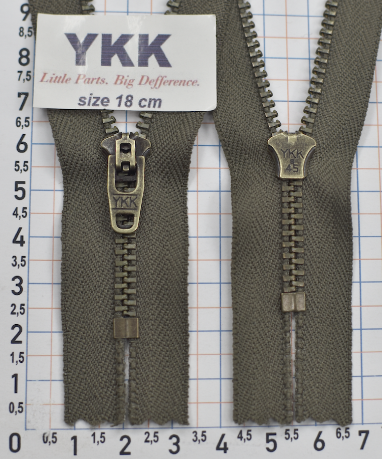 Блискавка метал № 4.5 джинсова антик YKK Японія 18см № 564 беж - хакі
