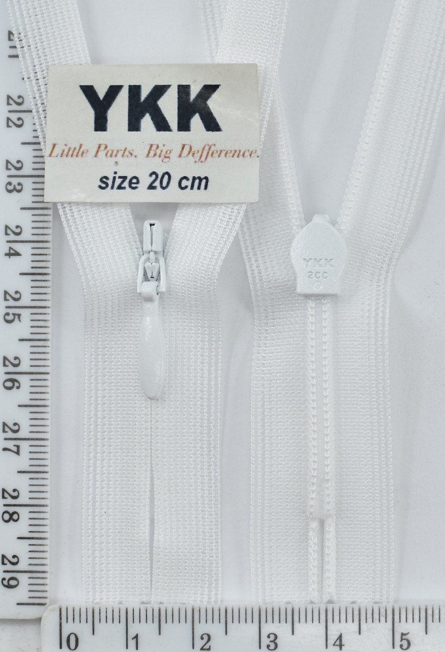 Блискавка спіраль №2 YKK Японія потайна нейлон 20см (501) біла