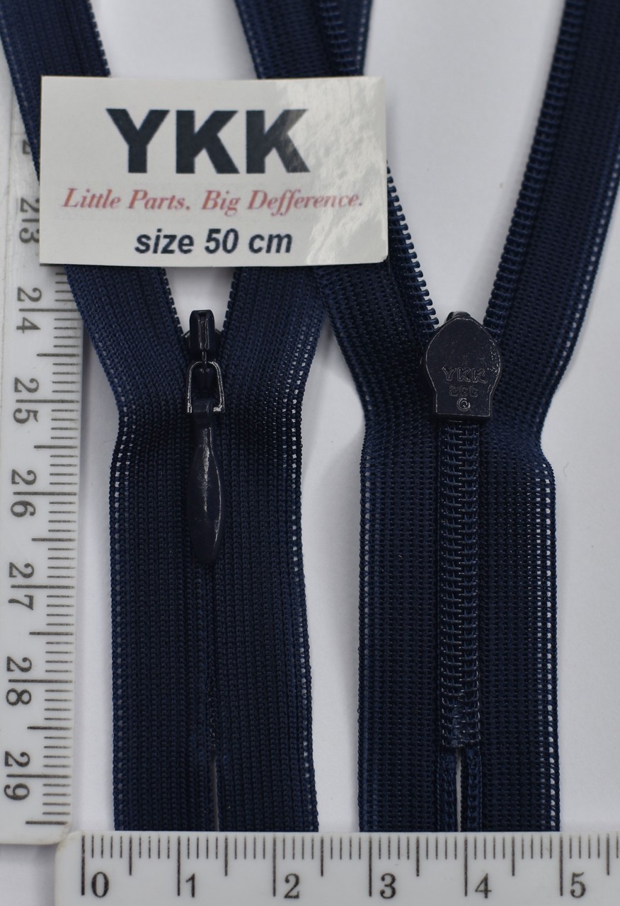 Блискавка спіраль №2 YKK Японія потайна нейлон 50см № 058 темно синя
