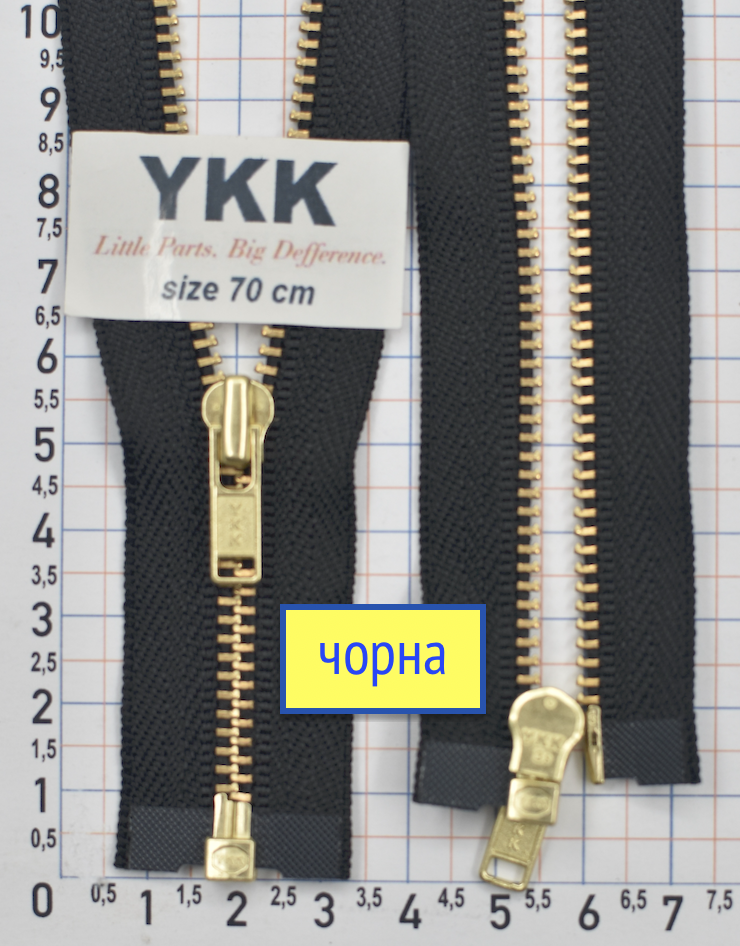Блискавка метал золото №3 YKK Японія 70см чорна (580)