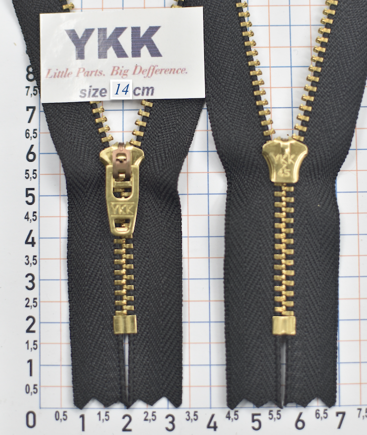 Блискавка джинсова золото №4 YKK Японія 14см  YGRC-39-GSN8-G2-PJR12чорна