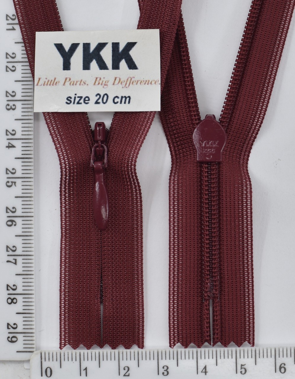 Блискавка спіраль №2 YKK Японія потайна нейлон 20см (527) бордо