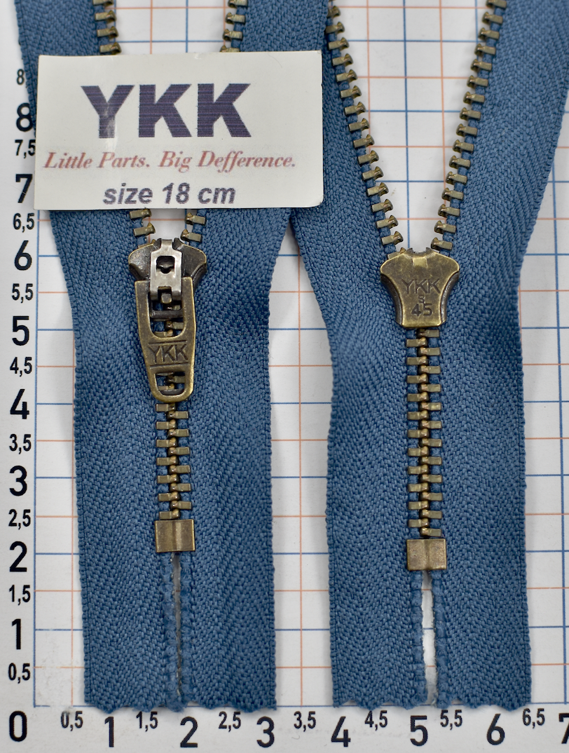 Блискавка метал № 4.5 джинсова антик YKK Японія 18см № 539