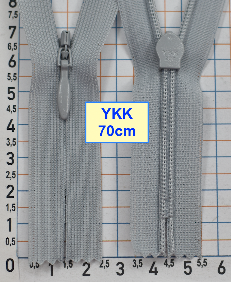 Блискавка 70см спіраль №2 YKK Японія потайна нейлон  блідо сіро блакитн (747)