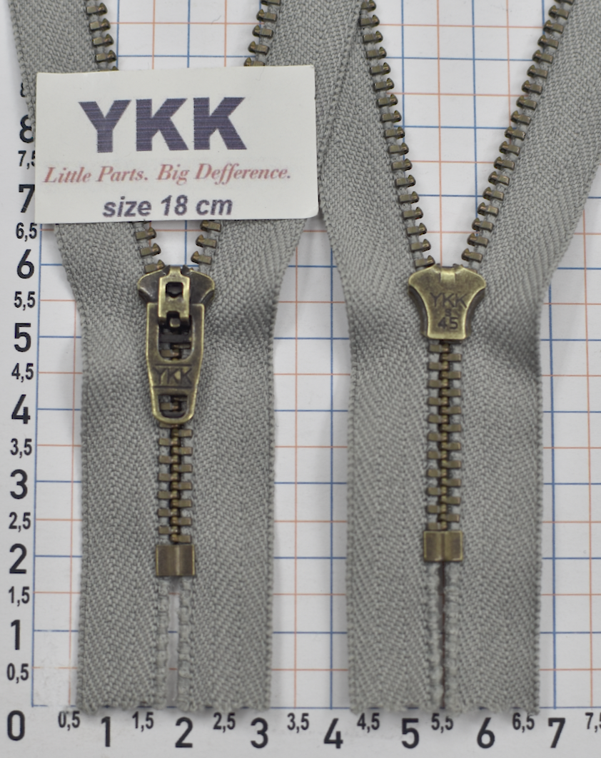 Блискавка метал № 4.5 джинсова антик YKK Японія 18см № 225 сіра