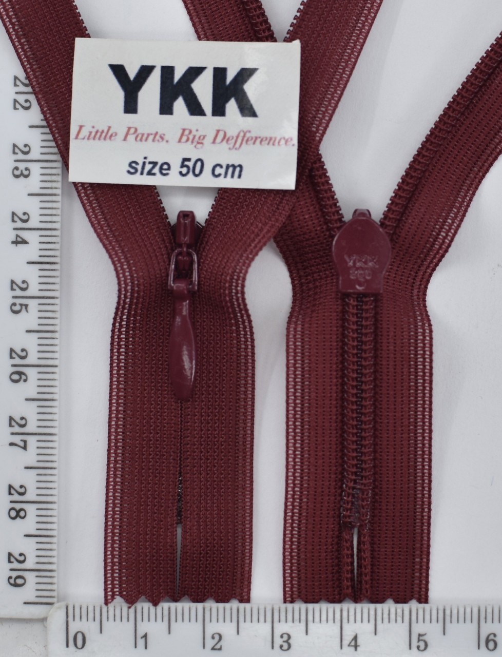 Блискавка спіраль №2 YKK Японія потайна нейлон 50см ( 527) бордо