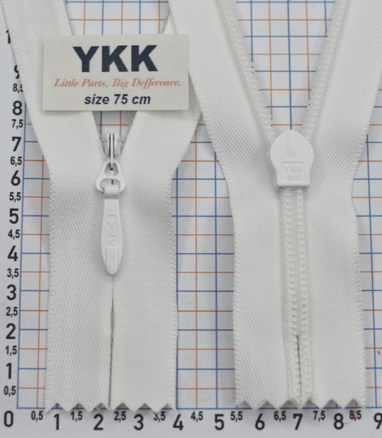 Блискавка 75см №5 YKK Японія потайна бабовна +п/є CHC-56-DADR2-E біла