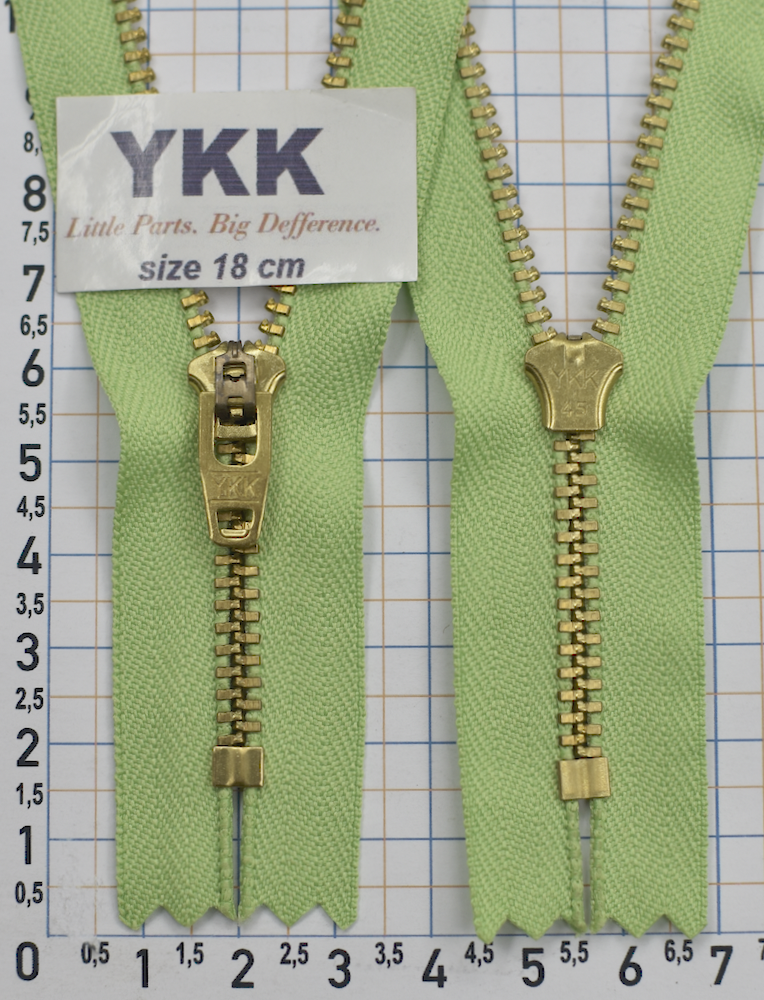 Блискавка метал джинсова №4 YKK Японія 18см нас.салат (041)