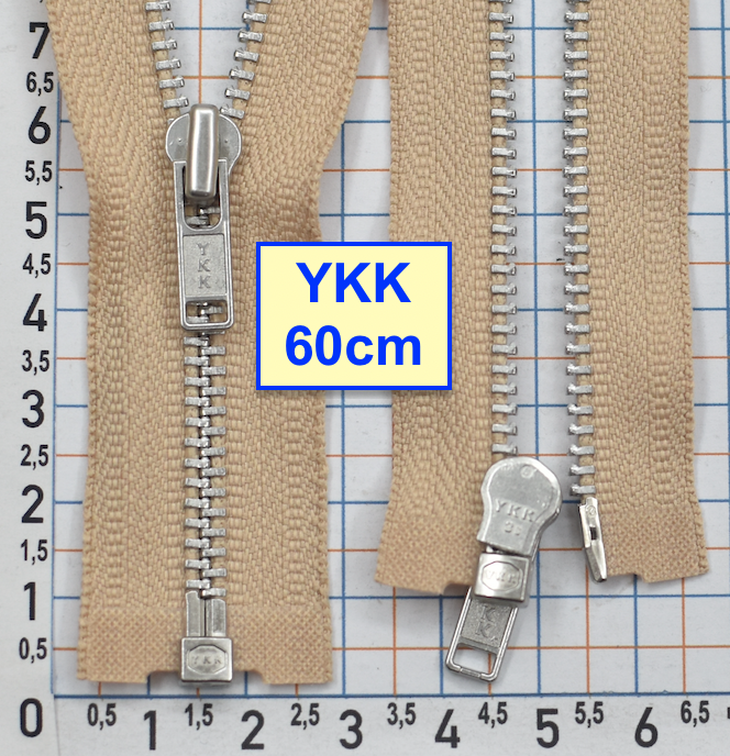 Блискавка 60см метал алюм №3 YKK Японія  блідо бежев коричн (661)