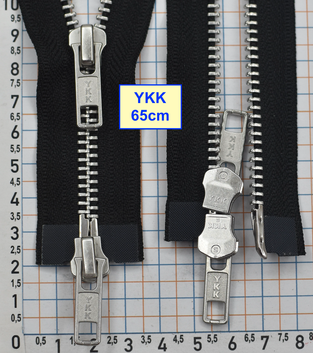 Блискавка 65см метал алюм на 2 бігунка №5 YKK Японія  чорний (1)