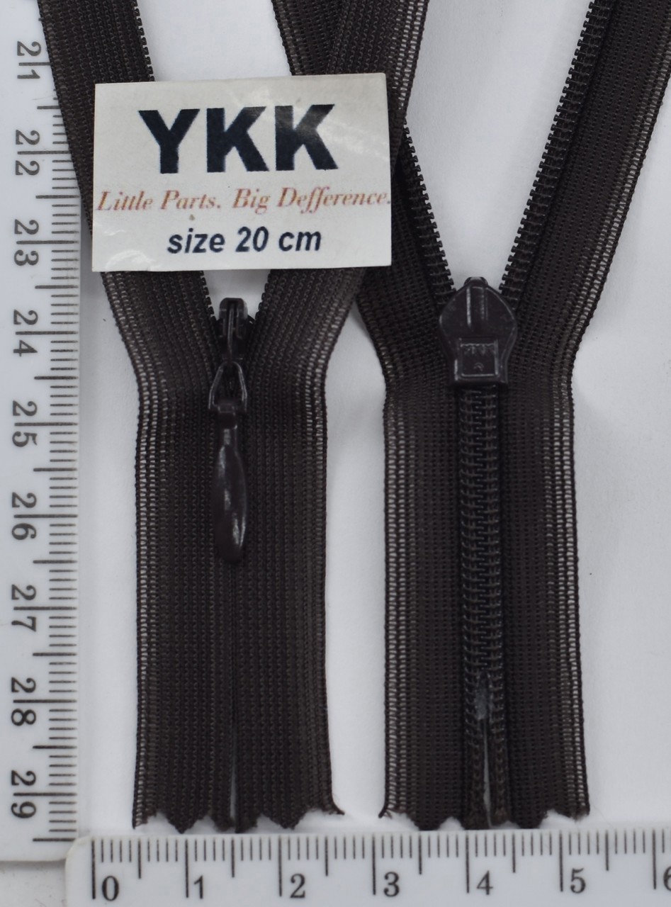 Блискавка спіраль №2 YKK Японія потайна нейлон 20см (917) чорн-коричн
