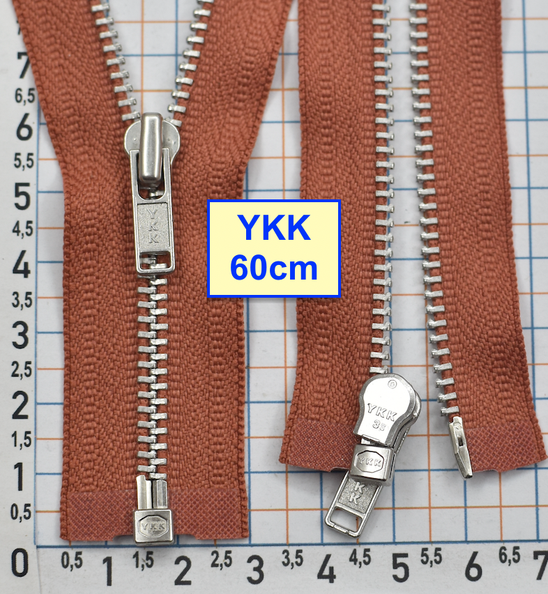 Блискавка 60см метал алюм №3 YKK Японія  св цеглово бордов (1037)