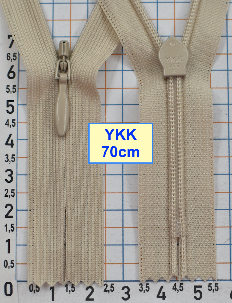 Блискавка 70см спіраль №2 YKK Японія потайна нейлон  світло бежев (1034)