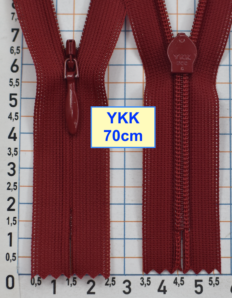 Блискавка 70см спіраль №2 YKK Японія потайна нейлон  темно рубінов (147)