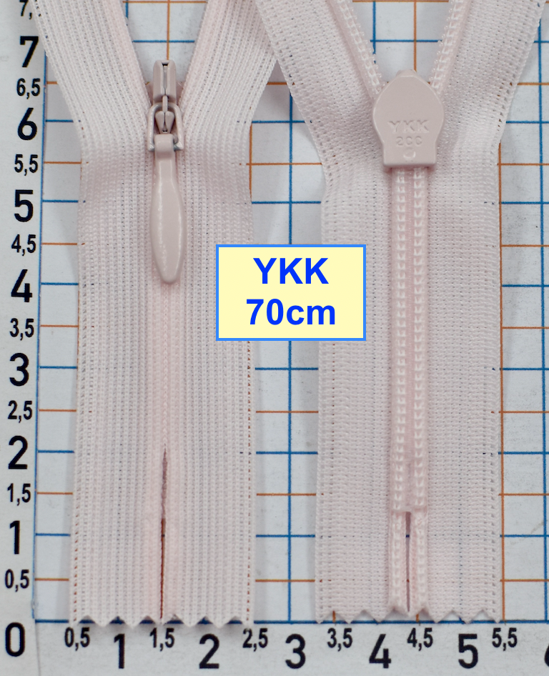Блискавка 70см спіраль №2 YKK Японія потайна нейлон  блідо рожев (927)