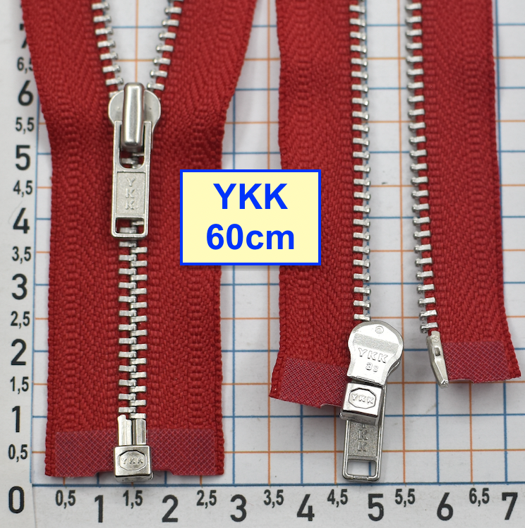 Блискавка 60см метал алюм №3 YKK Японія  темно червон (135)