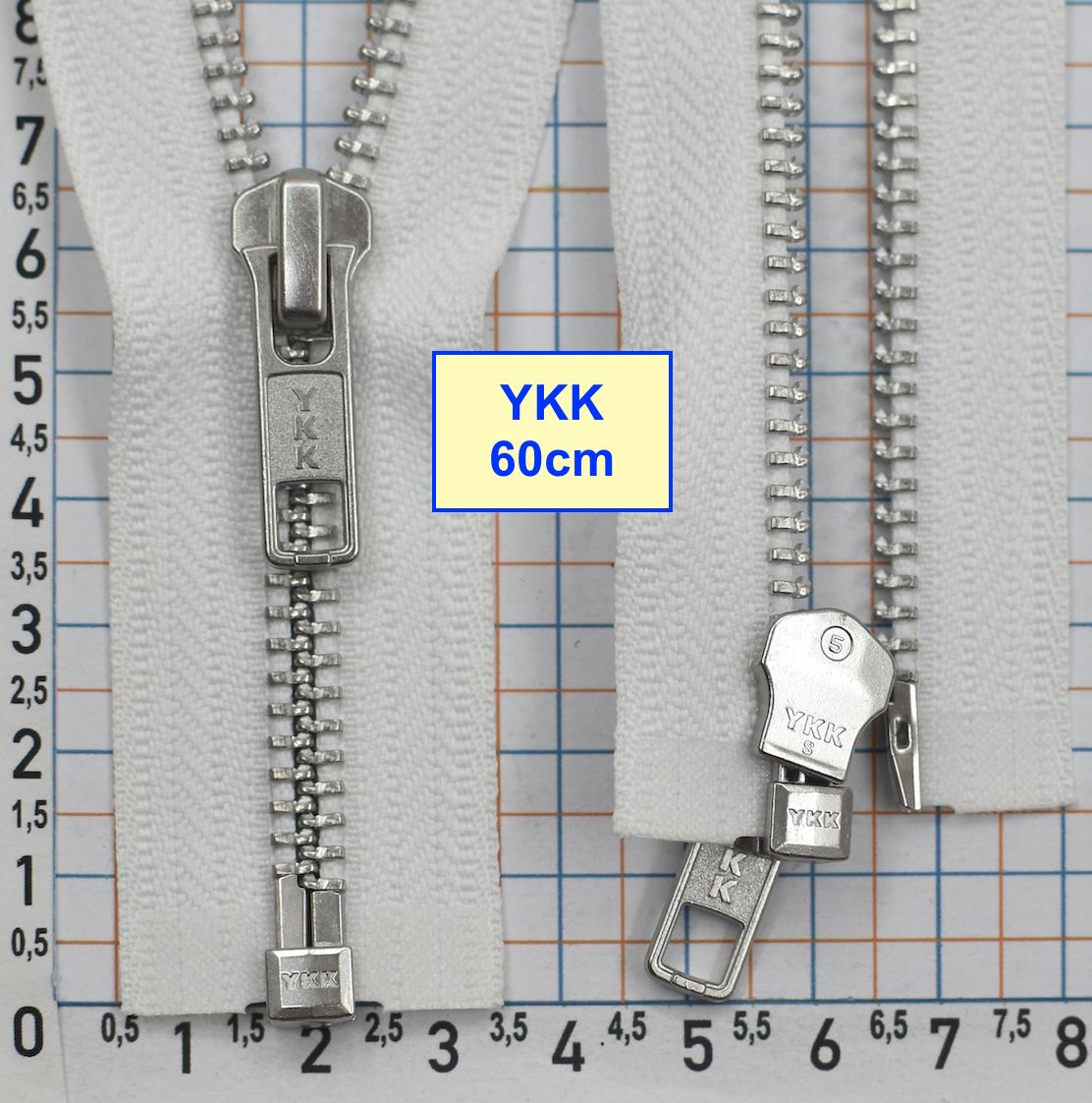 Блискавка 60см метал алюм № 5 YKK Японія  білий (2)
