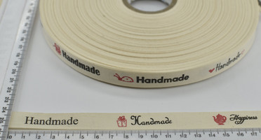 Стрічка бавовна гладка "Handmade" шир 15мм беж