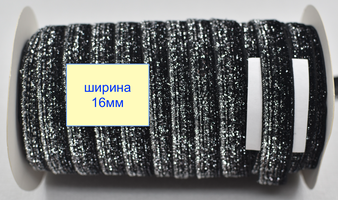 Тасьма велюр люрекс шир 16мм чорна