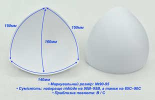 Вкладиші (чашки) для купальників та топів  розмір №90-95 (B / C) білий (2)