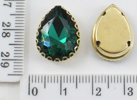 Стрази скло пришивними в ажур. оправі "крапля" 13 * 18мм зелен