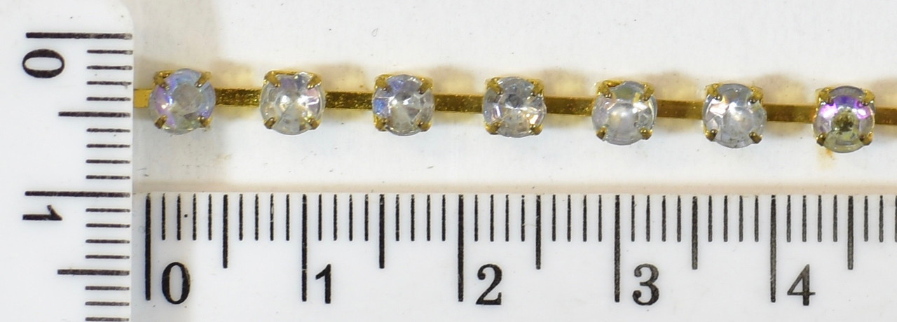 Стрази пластик (ss16 = 4 мм) на жёлезной стрічці Crystal AB уп = 9.2м