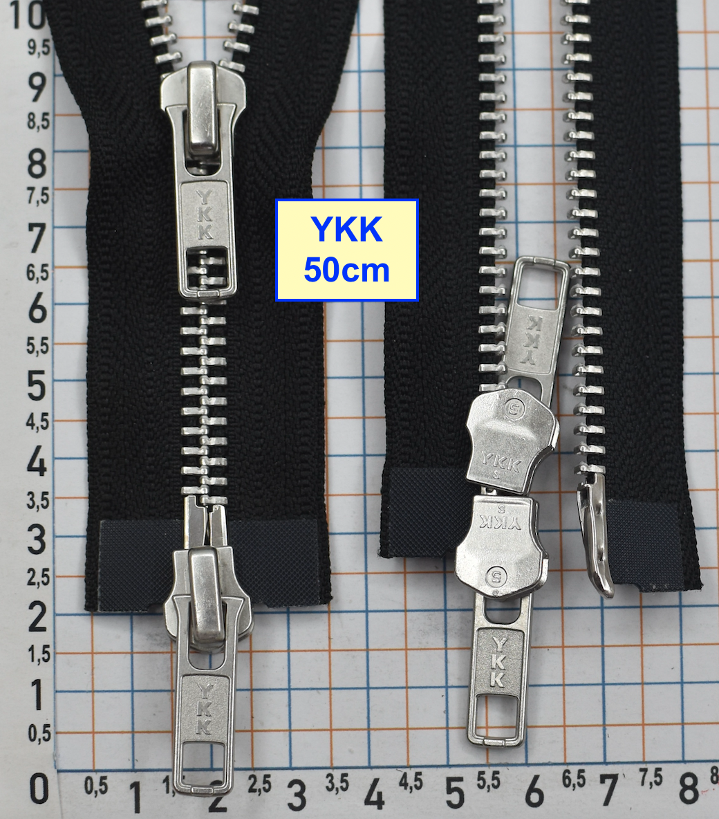 Блискавка 50см метал алюм на 2 бігунка №5 YKK Японія  чорний (1)
