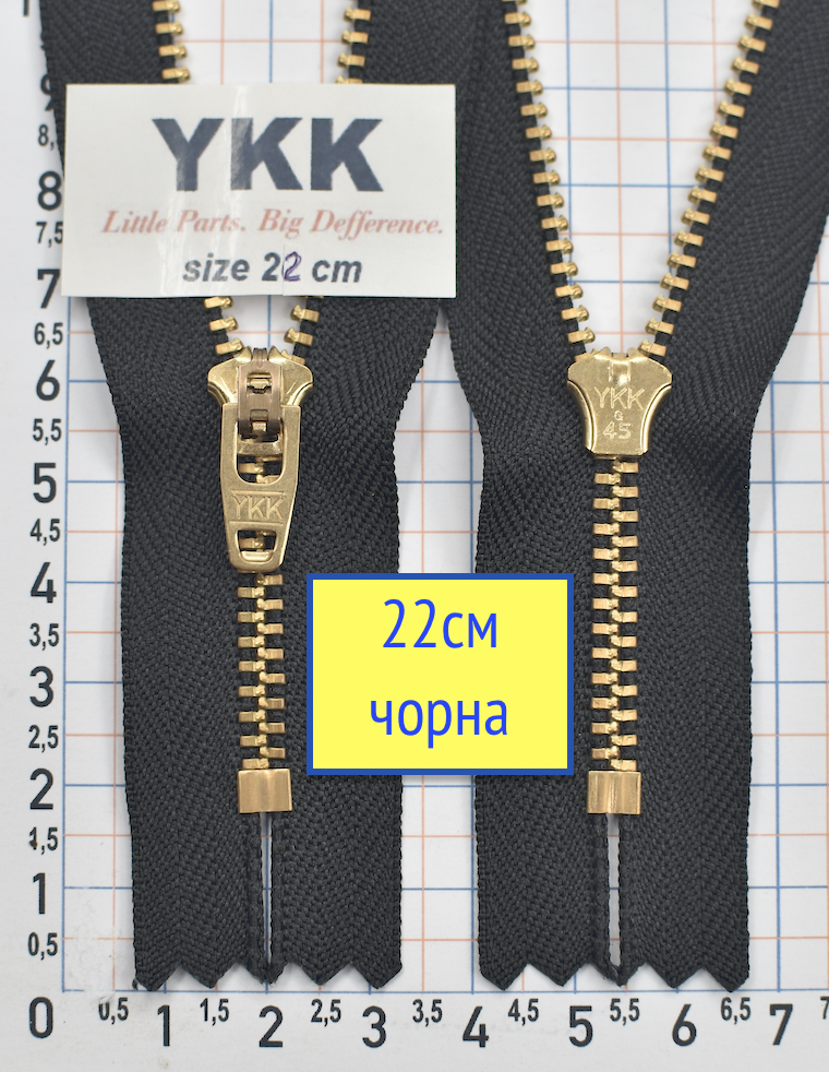 Блискавка метал джинсова №4 YKK Японія 22см чорна
