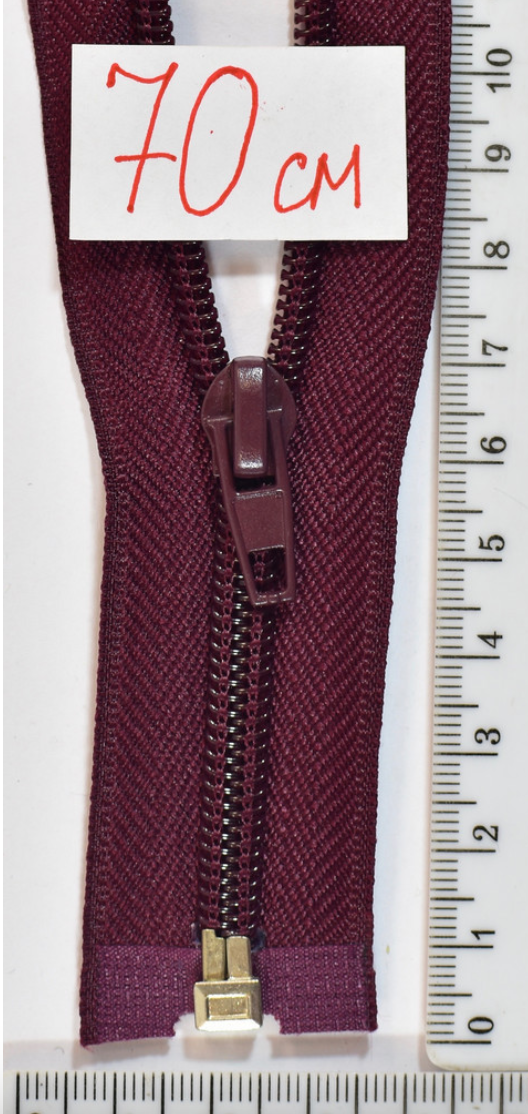 Блискавка  70см спіральна №7 роз'ємна бордо