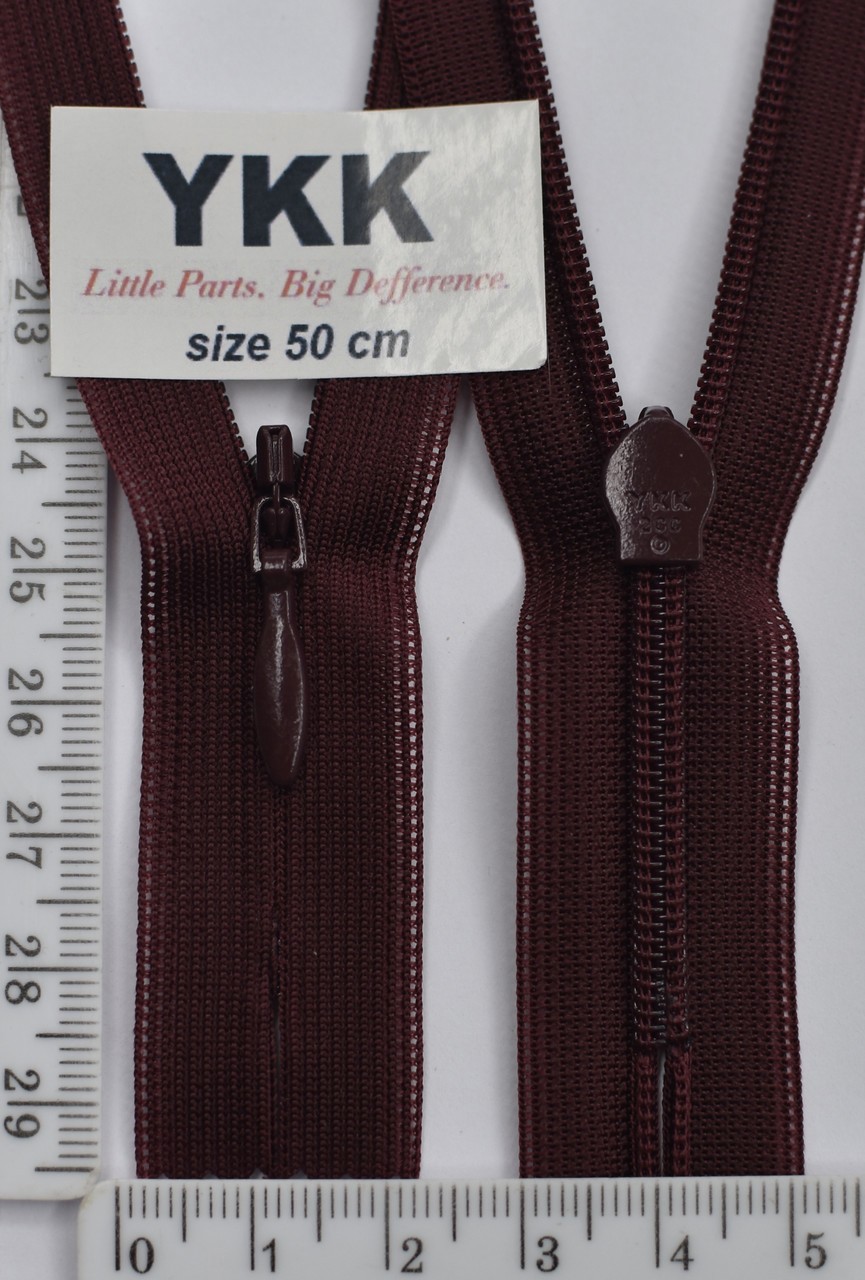 Блискавка спіраль №2 YKK Японія потайна нейлон 50см т бордо