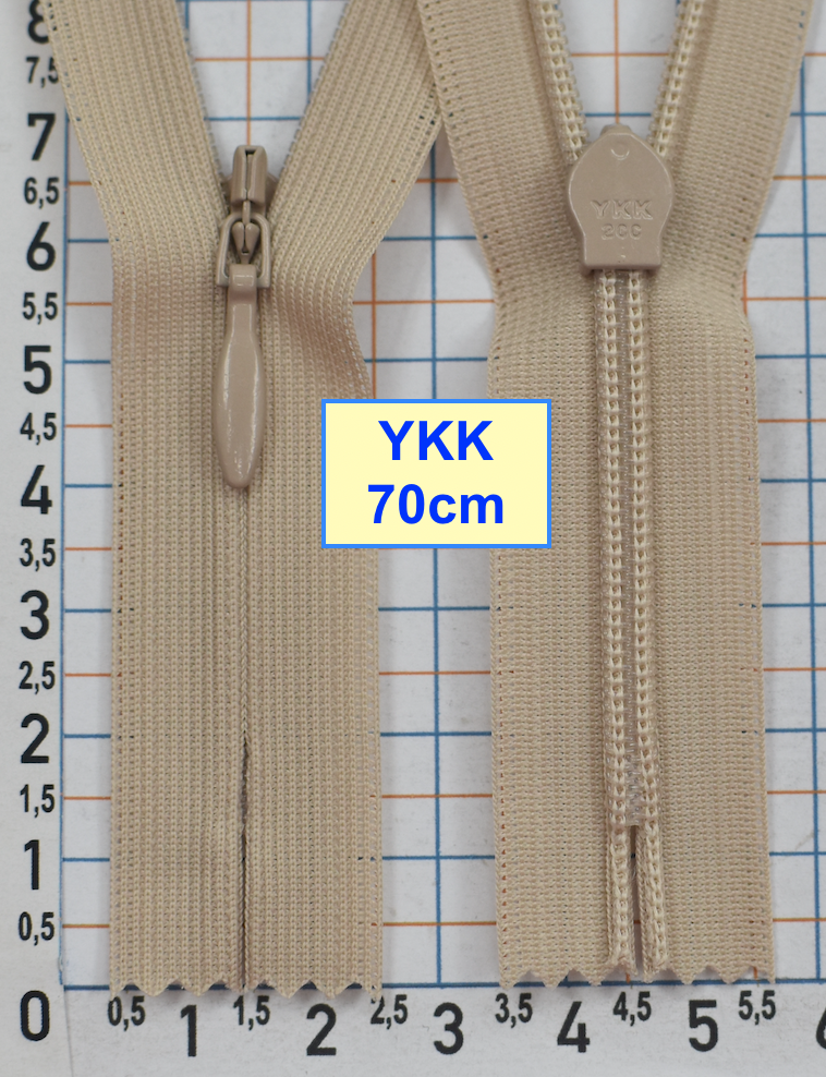 Блискавка 70см спіраль №2 YKK Японія потайна нейлон  світло бежев (1034)