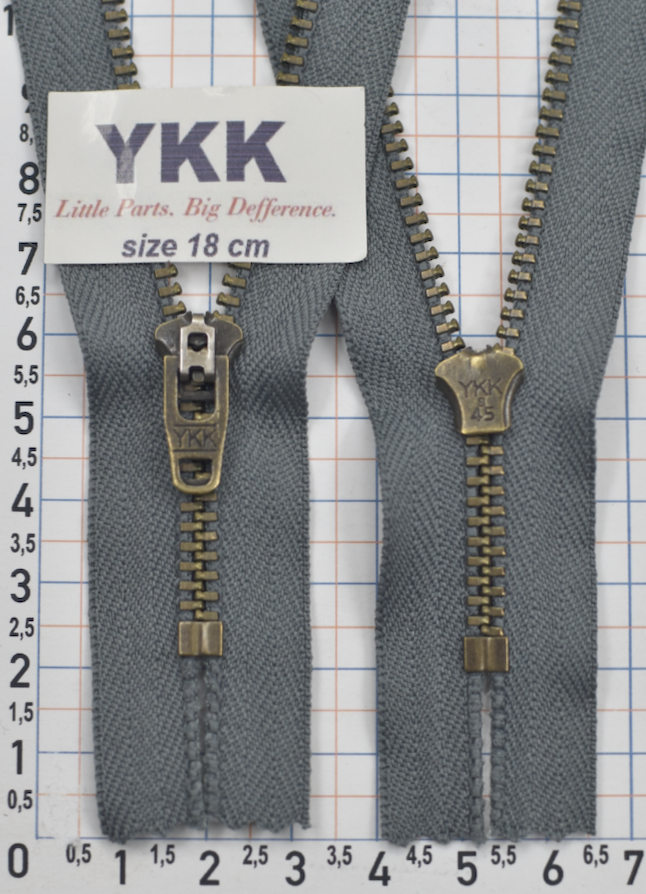 Блискавка метал № 4.5 джинсова антик YKK Японія 18см № 578 сіро - синя