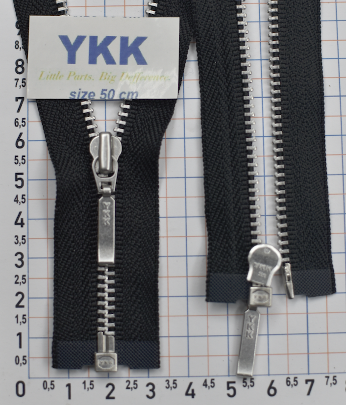 Блискавка 50см метал срібло №3 YKK Японія  чорний (1)