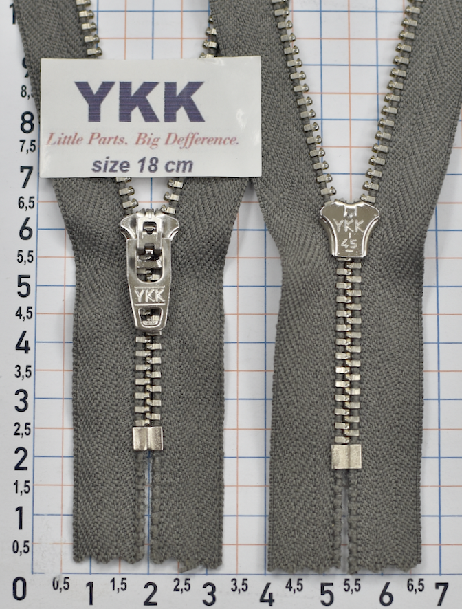 Блискавка метал джинсова № 4.5 срібло YKK Японія 18см № 860